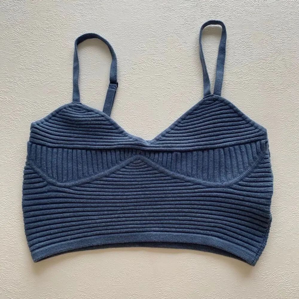 Aerie Blue Ribbed Bralette Crop Top | Size Small | Seamless Stretch